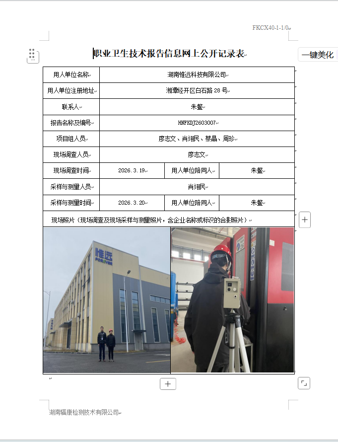湖南惟远科技有限公司定期检测报告