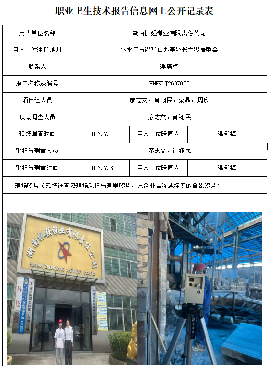 湖南振强锑业有限责任公司职业病危害因素检测
